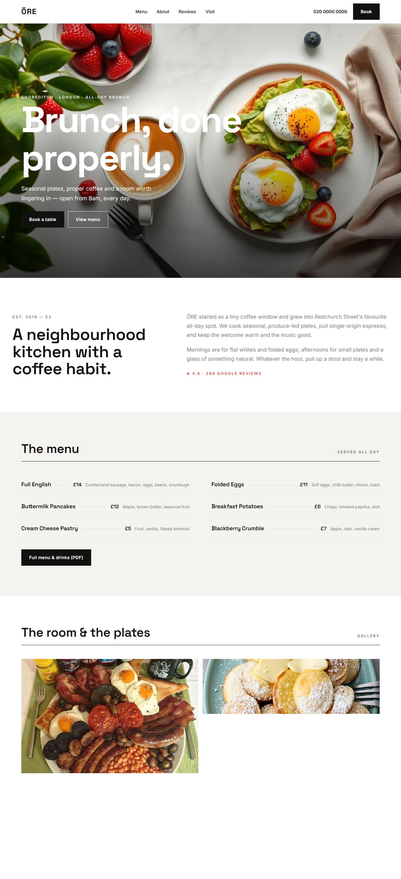 Brunch and coffee website designed by Pixeloom