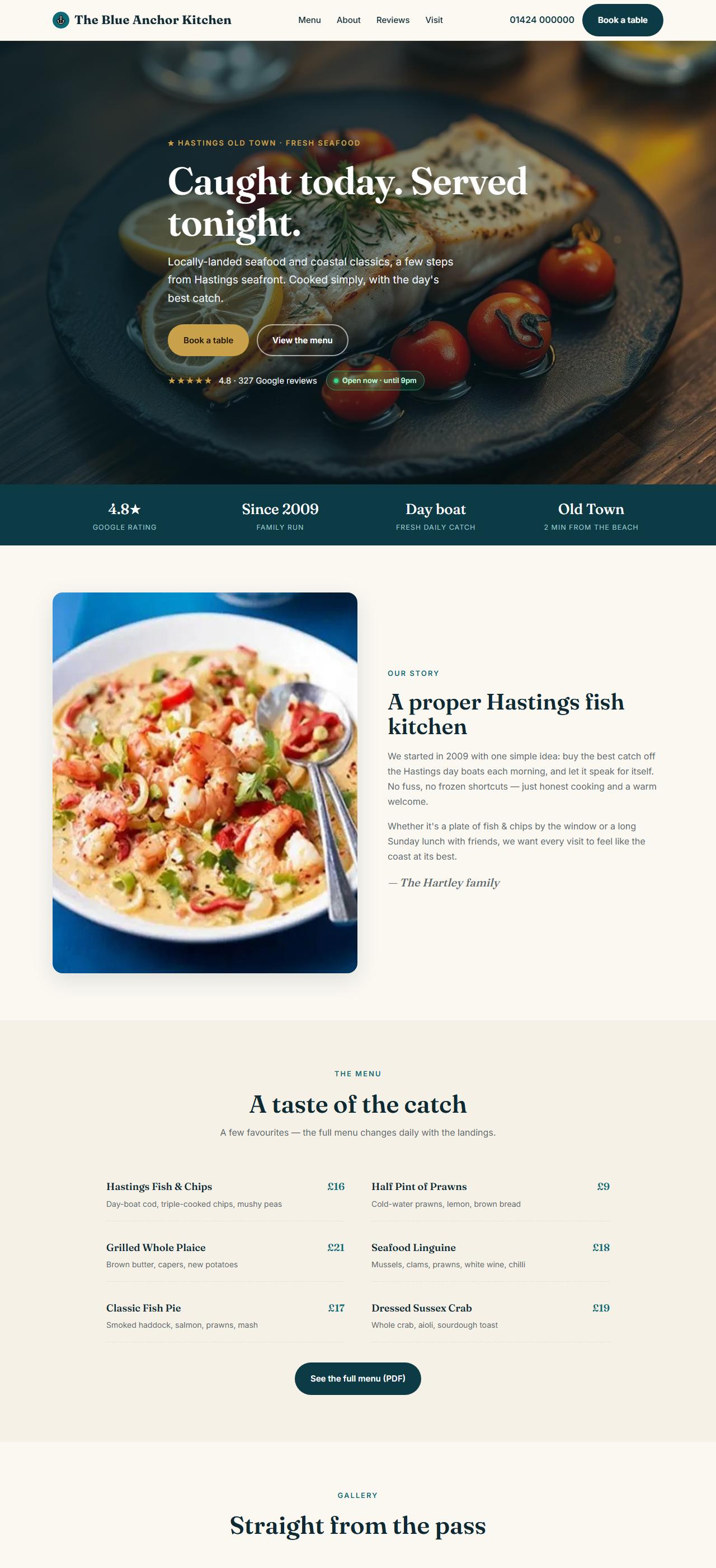 Live demo restaurant website by Pixeloom, auto-scrolling