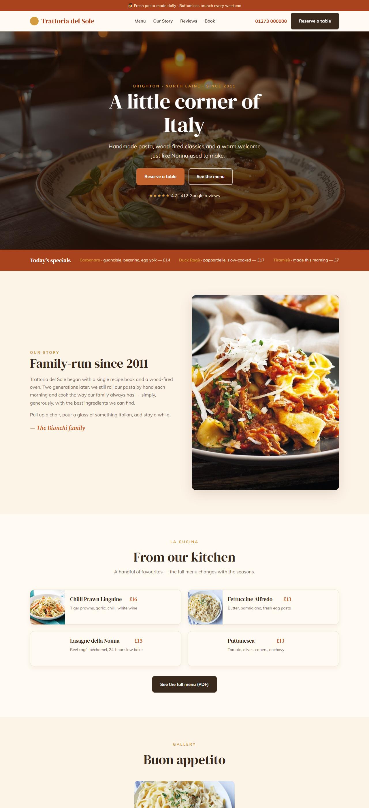 Italian trattoria website designed by Pixeloom