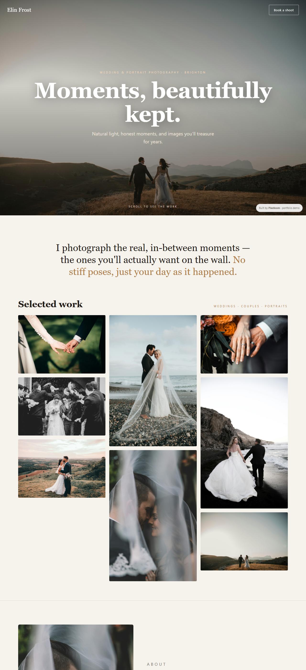 Cinematic photographer website by Pixeloom